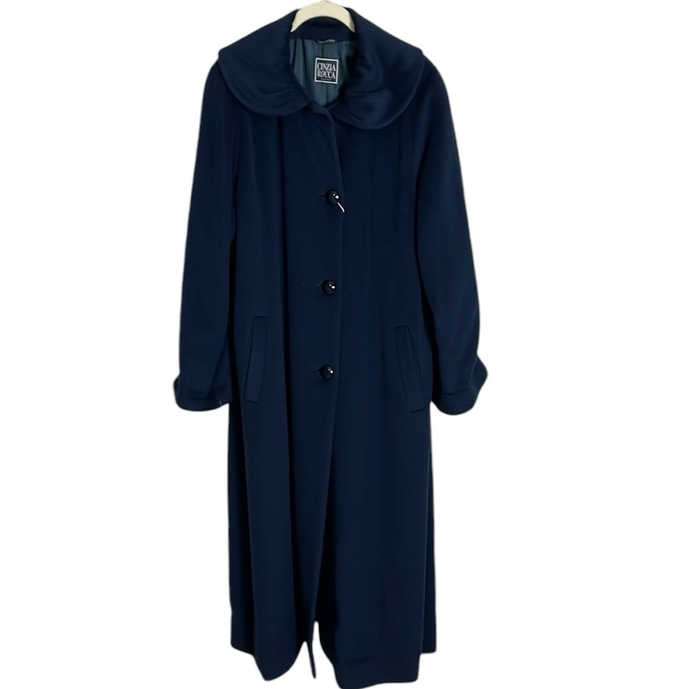 Cinzia Rocca Navy Wool Cashmere Angora Long Button Close Coat Sz 14 NWT